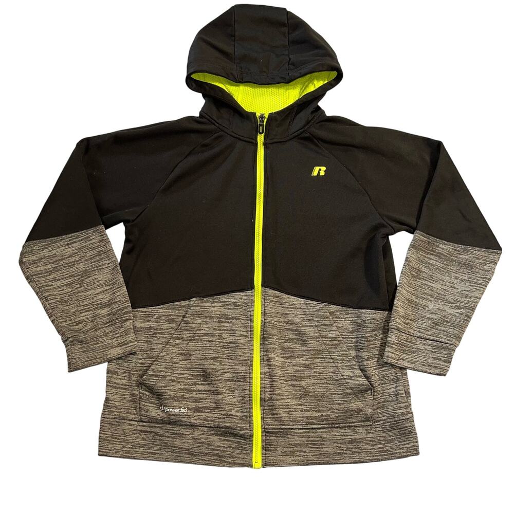 Russell Boys Hoodie Full Zip Hooded Athletic Sweatshirt Black Gray Yellow